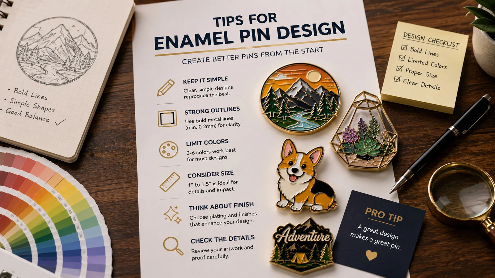 Technical tips for enamel pin production specifications, die lines, and file prep guide by CreatePins
