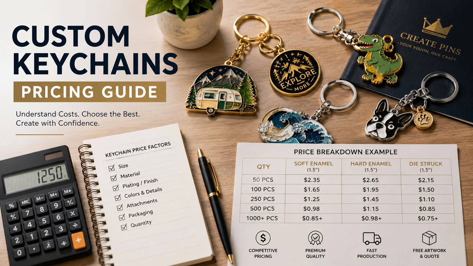 How much do custom keychains cost in 2026 — CreatePins pricing guide