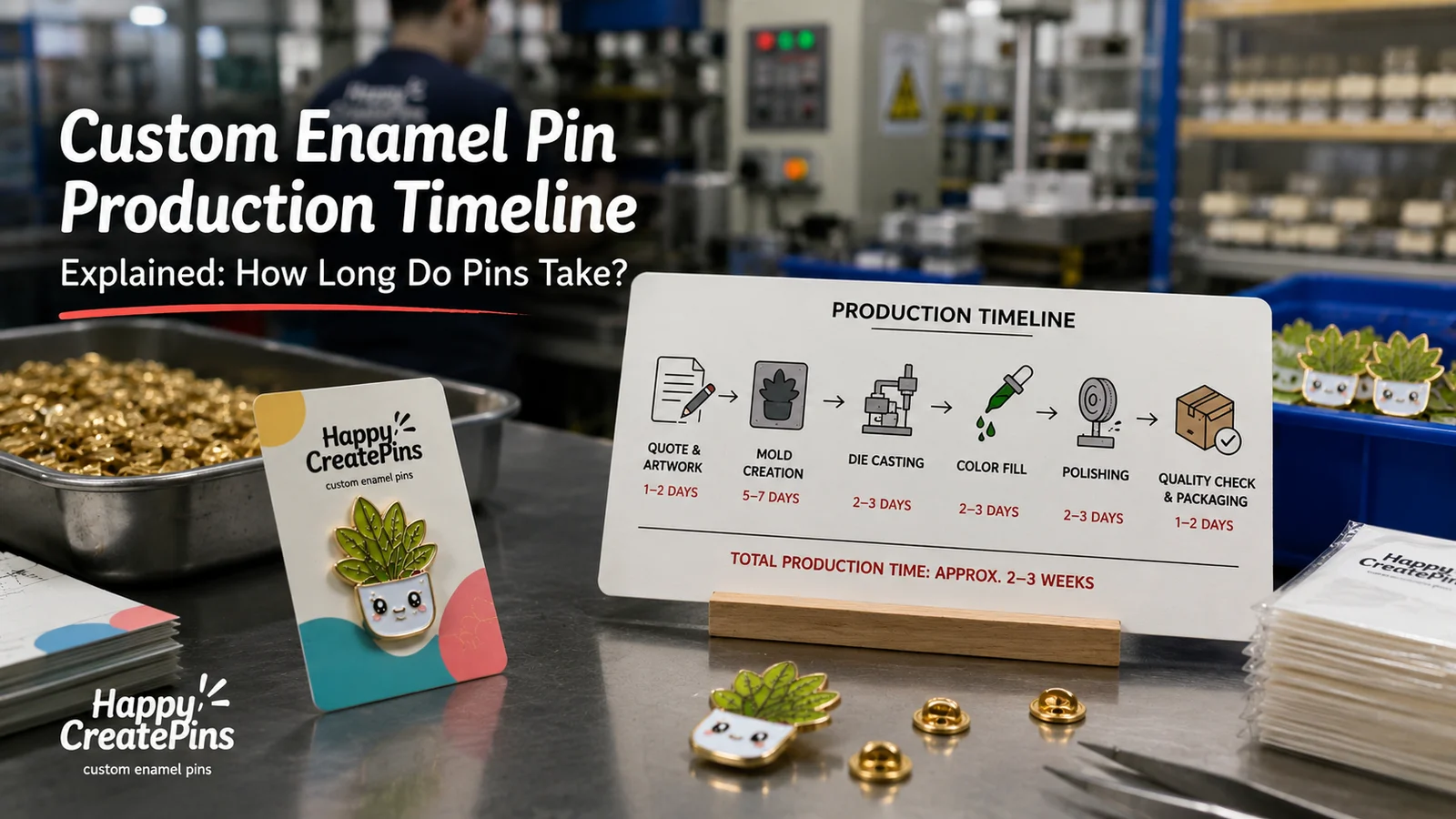 Custom enamel pin production timeline from artwork to delivery