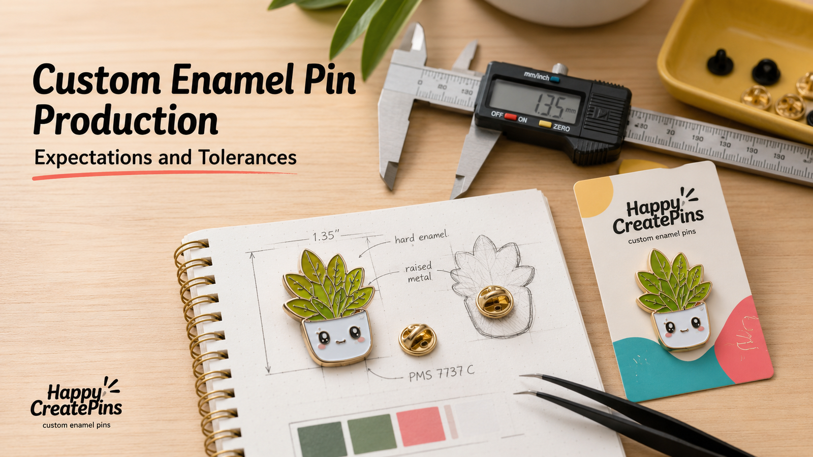 Macro close-up of a custom enamel pin showing enamel fill, raised metal lines, and plating texture — CreatePins quality guide