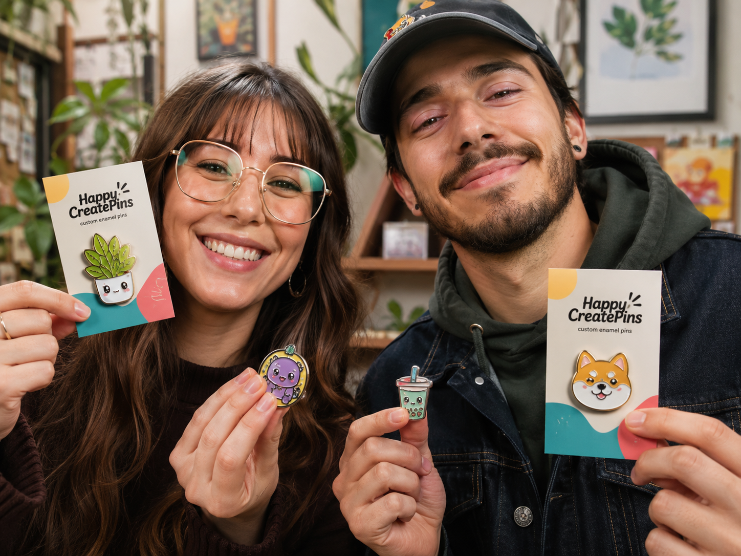 Happy customers with custom enamel pins from CreatePins – a trusted enamel pin manufacturer