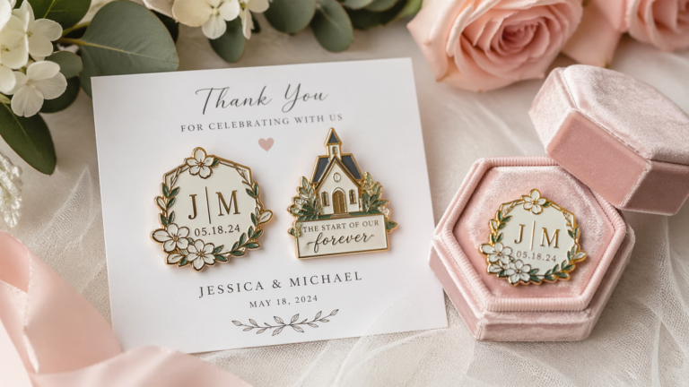 Custom wedding pins — unique keepsakes by CreatePins