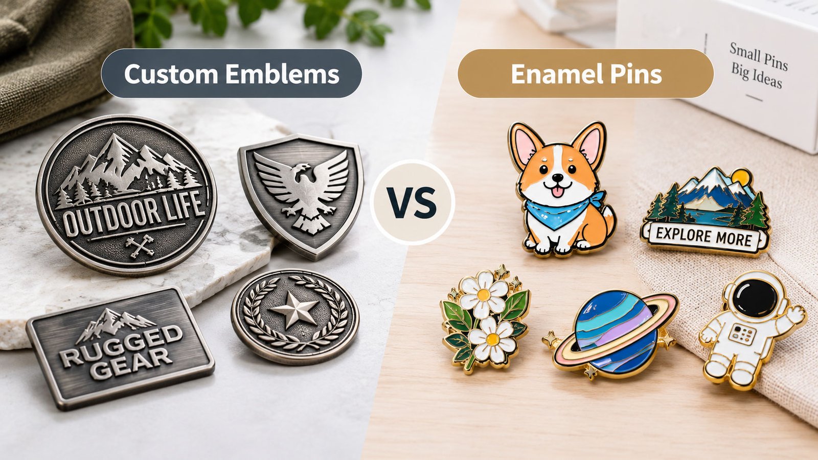 Custom emblems vs enamel pins comparison — CreatePins guide