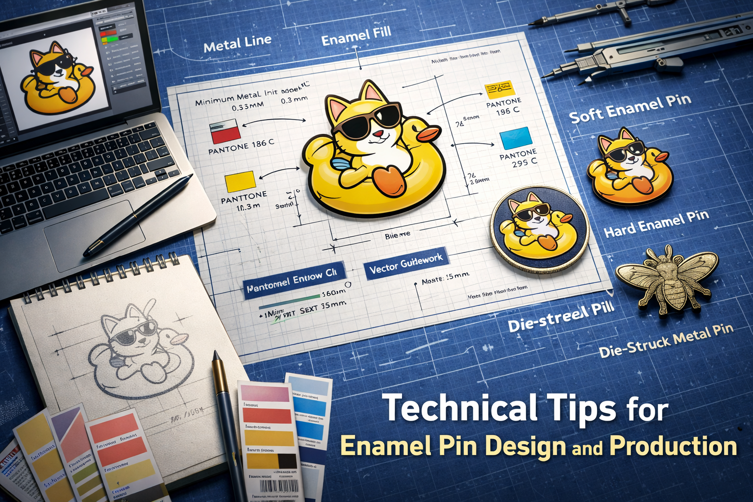 Technical tips for enamel pin design and production — specifications, die lines, and file prep guide by CreatePins