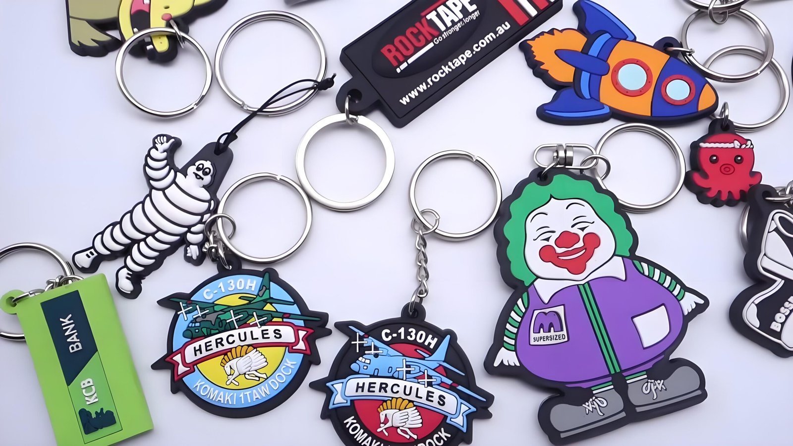 Custom PVC keychains with soft rubber texture and 3D details