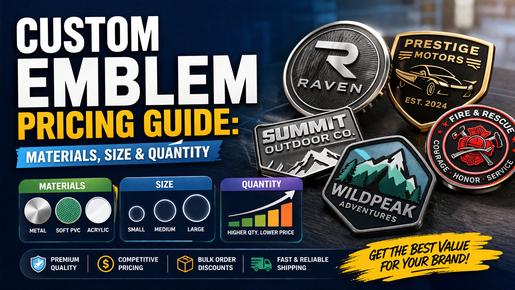Custom emblem pricing guide — materials, size, and quantity explained by CreatePins
