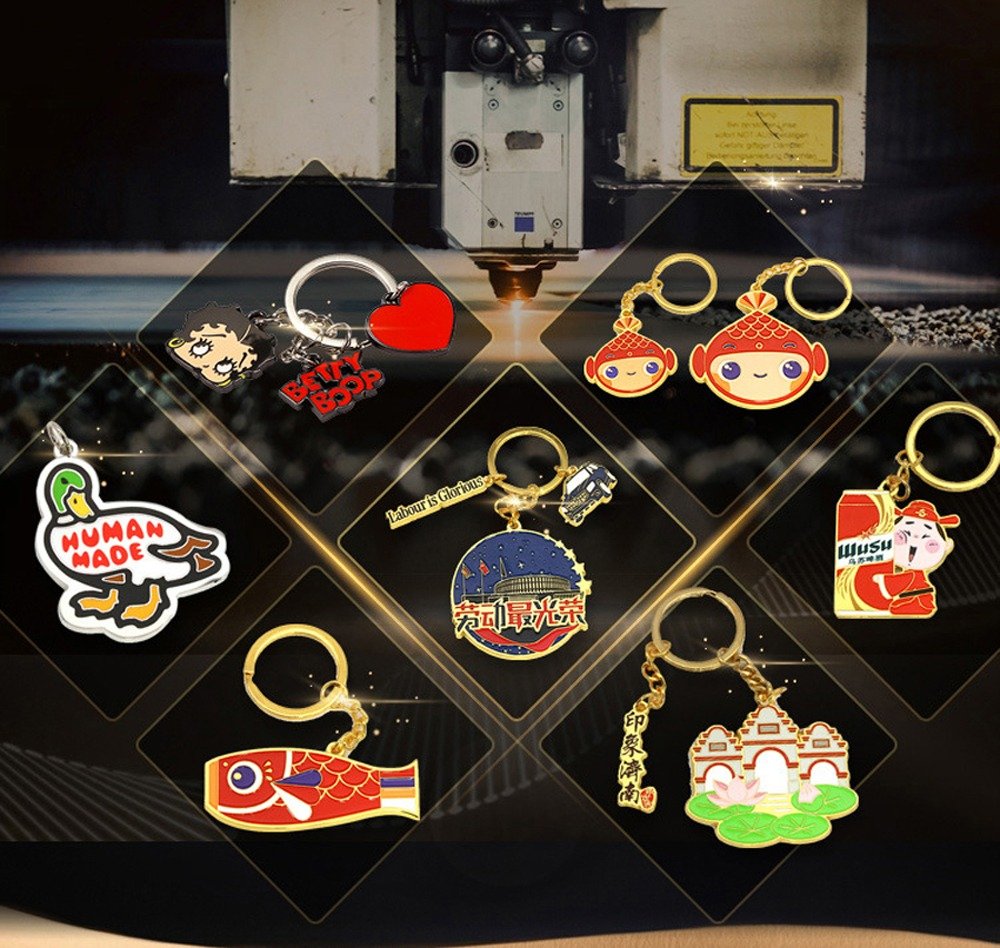 Custom enamel keychains with vibrant colors and metal outlines