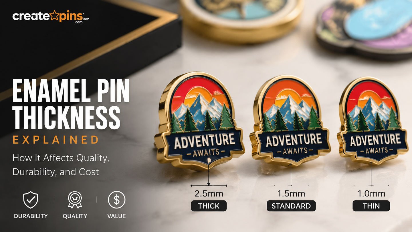 Enamel pin thickness explained diagram showing how thickness affects quality, durability, and cost