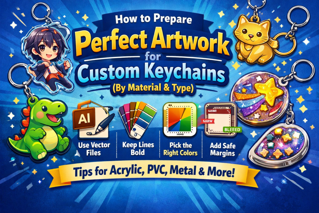 How to prepare perfect artwork for custom keychains by material — CreatePins guide