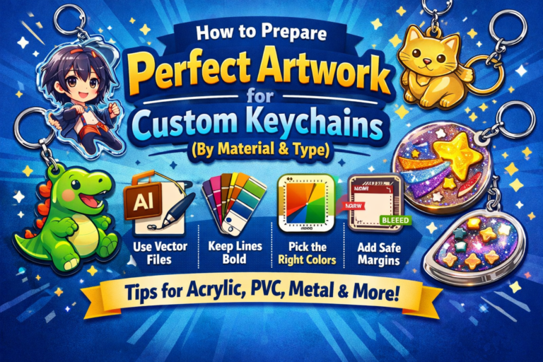 How to prepare perfect artwork for custom keychains by material — CreatePins guide