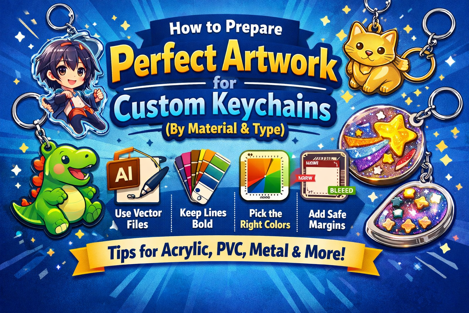 How to prepare perfect artwork for custom keychains by material — CreatePins guide