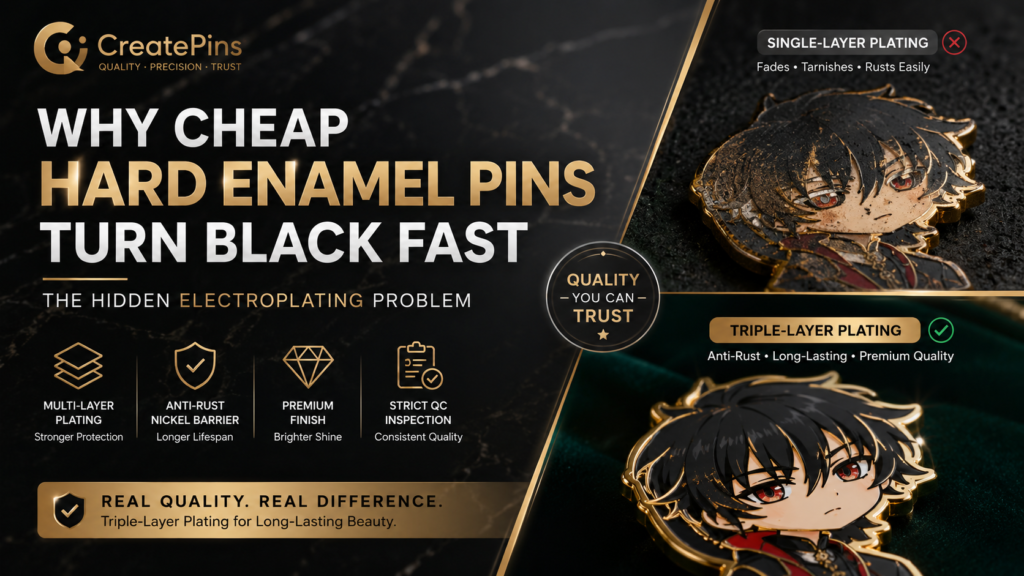 Cheap hard enamel pins turning black due to poor electroplating