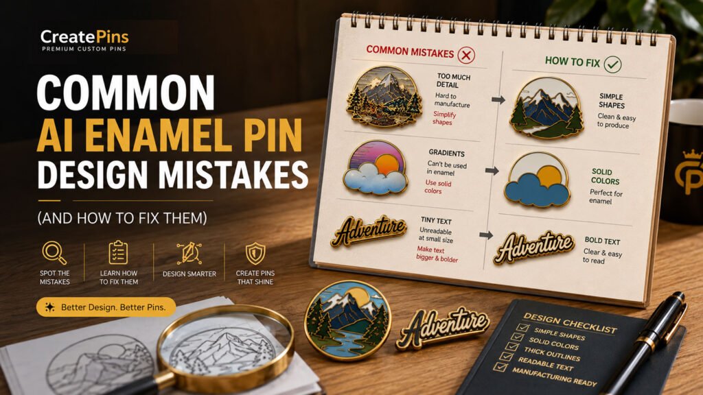 Common AI enamel pin design mistakes and how to fix them for manufacturing-ready custom pins