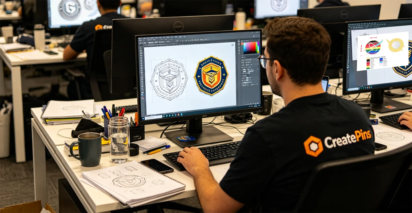 CreatePins artist team working on custom pin mock-ups